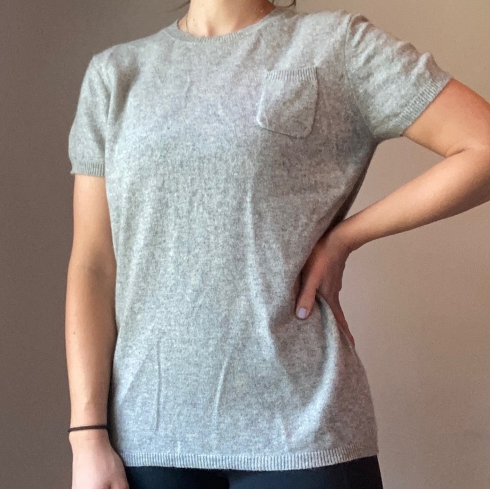 Light Gray Soft Cashmere Short Sleeved Tee Shirt